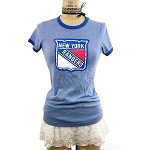 Athleisure Womens S New York Rangers Ringer Tee Blue Short Sleeve Blokette Y2K